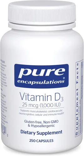 Miniatura 9 de Pure Encapsulations Vitamina D3 25 mcg (1,000 UI) - Suplemento para apoyar la salud ósea, articulación, mama, corazón, colon e inmune - con vitamina