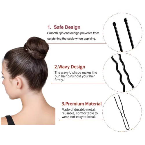 Miniatura 3 de Horquillas para el cabello en forma de U, 200 unidades de horquillas onduladas para mujeres y niñas con caja para peinados franceses, pinzas