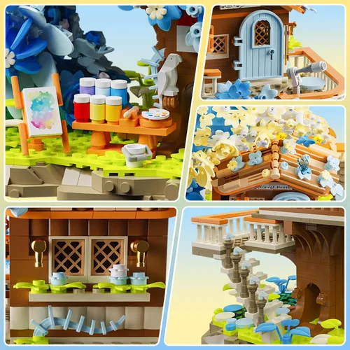 Miniatura 4 de Blue Moon - Juego de construcción de casa de flores con luz, colección botánica, kit de bloques de construcción de casa del árbol, compatible