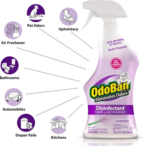 Miniatura 6 de OdoBan Desinfectante en aerosol continuo de 360 grados listo para usar y eliminador de olores fuertes, ambientador de telas y aire, fabricado
