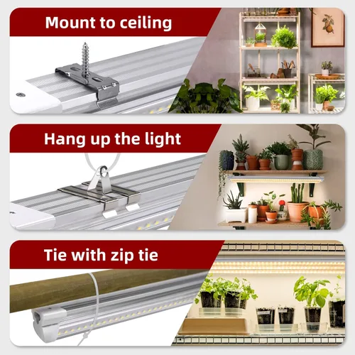 Miniatura 4 de Paquete de 8 luces LED de crecimiento, luces de crecimiento T8 de 2 pies, tiras de luz de crecimiento de espectro completo de 192 W (8 x 24 W)