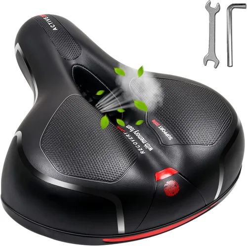 Miniatura 8 de MSDADA Cómodo cojín para asiento de bicicleta, asiento de bicicleta ancho cómodo para hombres y mujeres con doble absorción de impactos, acolchado