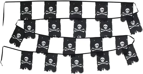 Miniatura 5 de Flaglink Juego de 20 banderas en el pecho del hombre muerto, longitud de 30 pies, diseño de calavera con huesos de calavera Jolly Roger Crossbone
