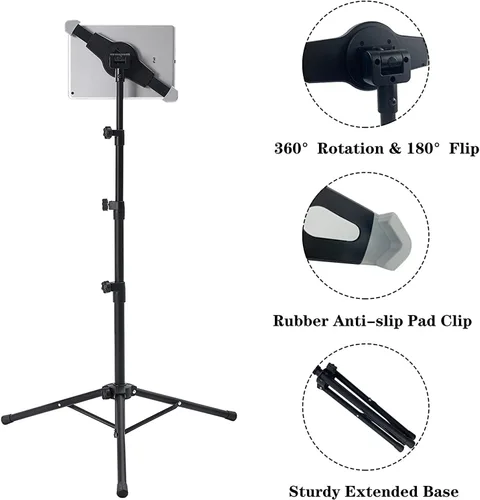 Miniatura 4 de Soporte de trípode para iPad, altura ajustable, soporte para iPad, soporte para tableta con rotación de 360 grados para iPad Pro12.9, iPad Air