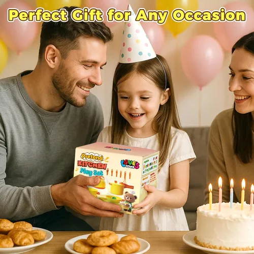 Miniatura 5 de LovesTown Juego de Comida de Juguete de 59 Piezas para Niños Pequeños, Ollas y Sartenes de Juguete Amarillas para Niños con Cesta, Juguetes