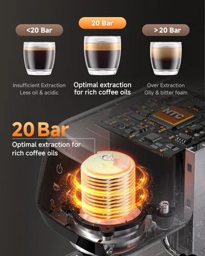 Miniatura 4 de AMZCHEF Cafetera de café espresso de 51 mm 20 bares – Cafetera profesional con espumador de leche, cafetera de espresso compacta de acero inoxidable