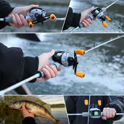Miniatura 9 de Combos de caña de pescar giratoria y carrete Sougaiyang con manillas vacías de grafito de 2 piezas para pesca de bass Casting con diestros