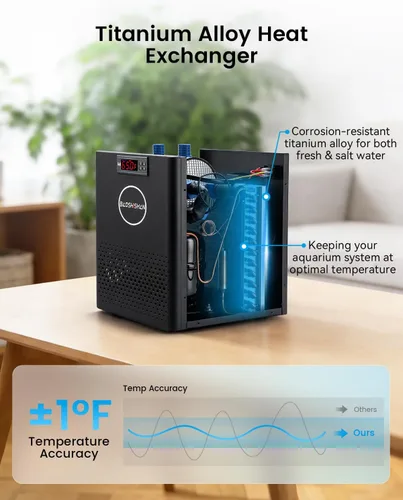 Miniatura 3 de BAOSHISHAN 1/13 HP Enfriador de acuario 26 galones 100L sistema de refrigeración por agua Quiet Compressor Refrigeration, Precise Cooling Aquarium