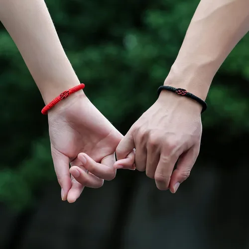 Miniatura 4 de 2 pulseras a juego para parejas color rojonegro novia relación color rosado regalo para el día de San Valentín para ella y él