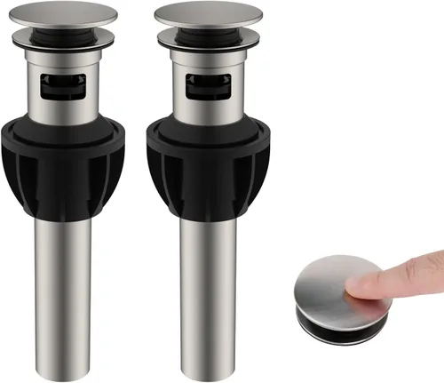 Miniatura 10 de Hibbent Paquete de 2 Desagües de Lavabo de Baño de Metal con Rebosadero, Tapón Emergente Desmontable, Colador de Lavabo de Tocador de Acero Acabado