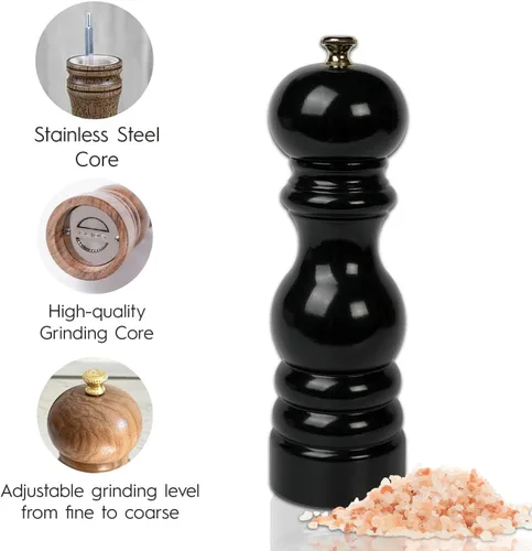 Miniatura 5 de Molino de mano de sal de madera color nogal 7.1 in-7.08 pulgadas (negro)