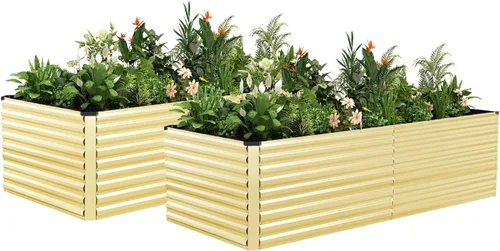 Miniatura 31 de NAVINE Cama de jardín elevada de 8 x 4 x 2 pies, macetas elevadas de metal grande, macetas para plantas al aire libre para verduras, flores