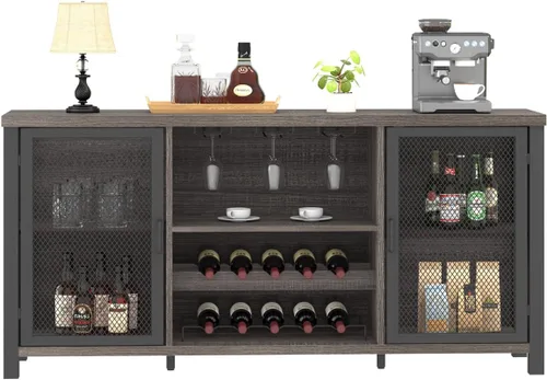 Miniatura 8 de Launica - Gabinete de barra de licores industrial, gabinete de vino rústico, gabinete de aparador buffet para licores y vasos, gabinete de barra