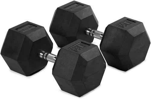Miniatura 15 de Titan Fitness Pair Rubber Coated Hex Dumbbells, Roll-Resistant Hexagonal Free Weights, Chrome-Coated Handles with Knurling, Strength Training