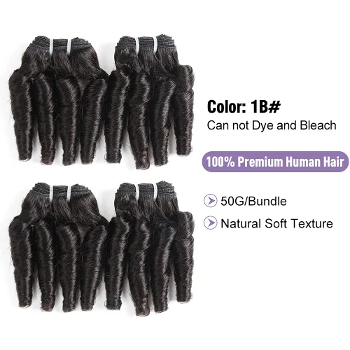 Miniatura 2 de Molefi Extensiones de cabello humano brasileño Funmi rizado, 4 paquetes de extensiones de cabello humano negro, extensiones de cabello corto rizado