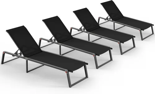 Miniatura 24 de Silla de Salón de Aluminio para Exterior, Sillas de Salón Plegables y sin Montaje para Patio y Piscina, Silla Reclinable de 5 Posiciones para Blanco