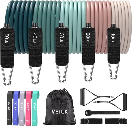 Miniatura 27 de VEICK Bandas de resistencia, bandas de ejercicio, bandas de entrenamiento, bandas de resistencia para entrenar con asas para hombres y mujeres