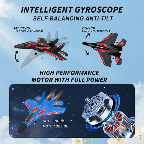 Miniatura 7 de Aviones de control remoto de espuma QFCST RC, juguetes de combate con control remoto, avión de combate RC de 2 canales 2.4Ghz con luz, aviones
