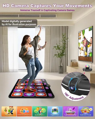Miniatura 3 de Alfombrilla de baile doble, alfombrilla electrónica inalámbrica para TV con cámara, almohadilla de baile antideslizante para niños y adultos, tapete