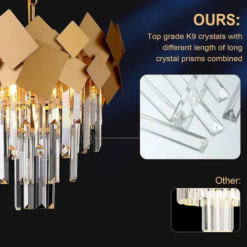 Miniatura 4 de A AXILIXI Candelabros de cristal dorado de 16 pulgadas, lámpara colgante de techo moderna para comedor, regulable, pequeño, 3 niveles, montaje