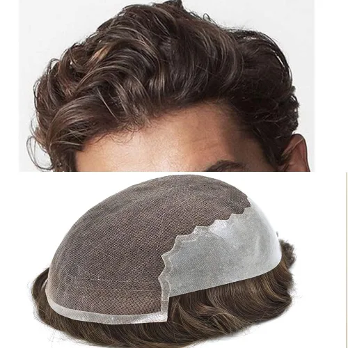 Miniatura 12 de Mens Toupee Swiss Lace Mens Hair Piece Sistema de reemplazo de cabello para hombres Toupee para hombres Cabello humano nudo blanqueado protesis