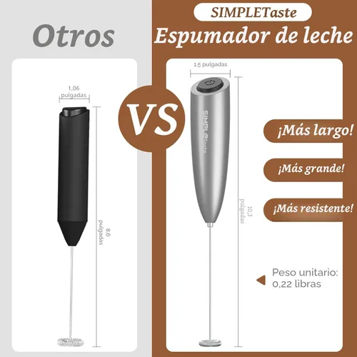 Miniatura 6 de SIMPLETASTE Espumador de Leche Manual Operado con Batería Eléctrico Creador de Espuma, Mezclador de Bebidas con Batidor de Acero Inoxidable