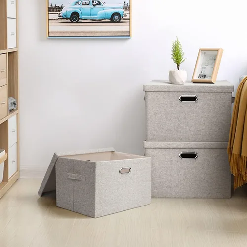Miniatura 7 de Graciadeco Contenedores grandes de almacenamiento plegables y apilables de 36 cuartos de galón con tapas, 5 paquetes de cajas de tela de lino beige