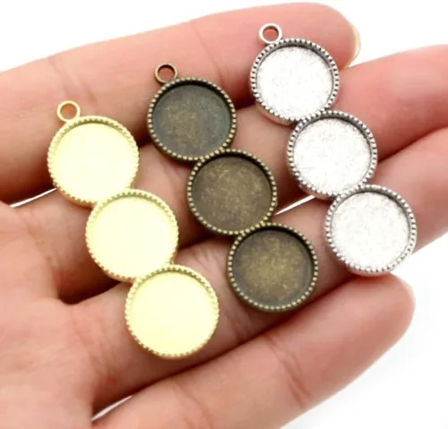 Miniatura 3 de Kentuckiz - 10 unidades de 0.472 in de tamaño interior de tres camafeo cabujón base en blanco colgante bandejas bisel diy collar colgante joyería Oro