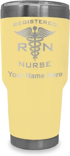Miniatura 7 de LaserGram Vaso aislado al vacío de 20 onzas, enfermera registrada RN, grabado personalizado incluido (negro)