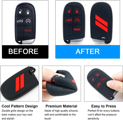 Miniatura 4 de Cubierta para llavero REMOCH para accesorios Dodge, estuche para llave de 5 botones para Dodge Charger Challenger Dart Durango Journey, control Rojo