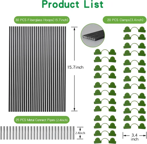Miniatura 6 de Aros de jardín túnel de cultivo, 6 juegos de aros de invernadero de 7 pies para camas elevadas, marco de fibra de vidrio inoxidable para red