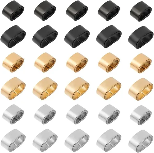 UNICRAFTALE 48pcs 3 colores 2 tamaños Electroforesis Acero inoxidable Rectángulo Diapositiva Charm Agujero Grande Cordón de Cuero Deslizador Perlas