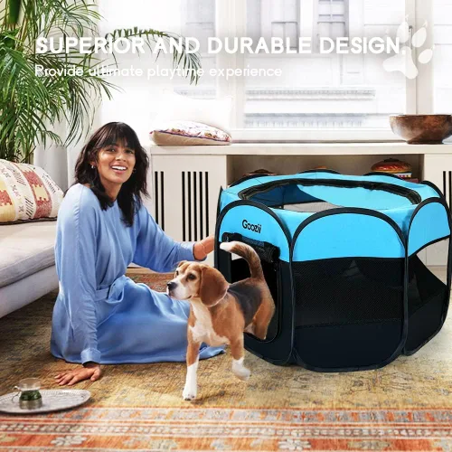 Miniatura 2 de Goozii Corralito portátil plegable, perros, interior y exterior, funda con cremallera, cubierta superior, puerta, para piso, gatos grandes, conejos