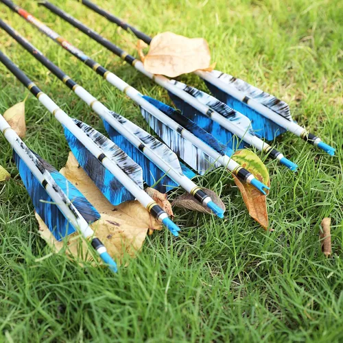 Miniatura 4 de AMEYXGS Paletas de flecha natural de 4 pulgadas con plumas de pavo con flechas de 4.2 in, veletas para flechas de bricolaje, accesorios de 50 Azul