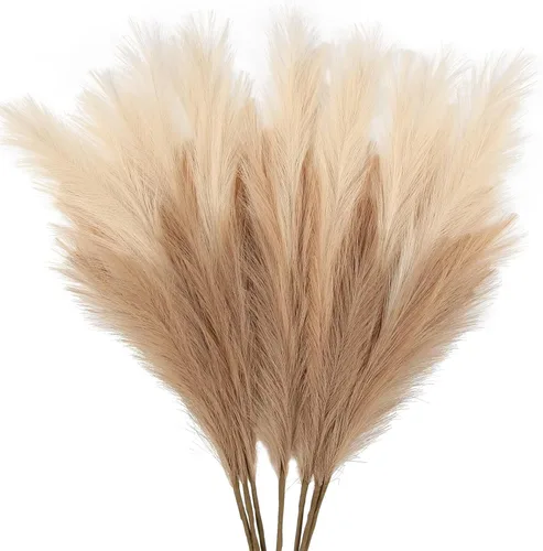 Miniatura 20 de ZIFTY - Hierba de la pampa sintética decorativa 6 unidades de 17 pulgadas de hierba pomposa esponjosa corta decorativa bohemia flor falsa hierba