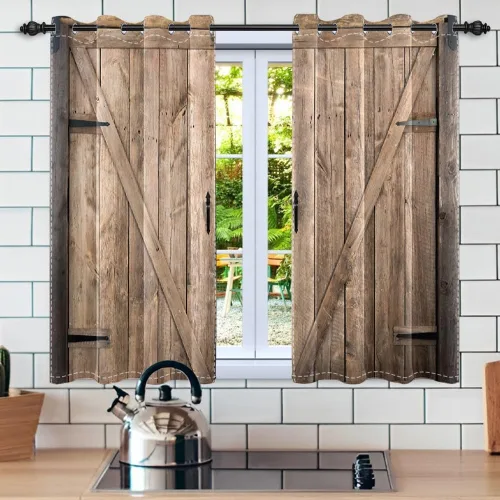 Miniatura 27 de Cortinas rústicas para ventana de puerta de granero, puerta de madera gris, puerta de garaje, tratamiento de ventana para sala de estar, dormitorio