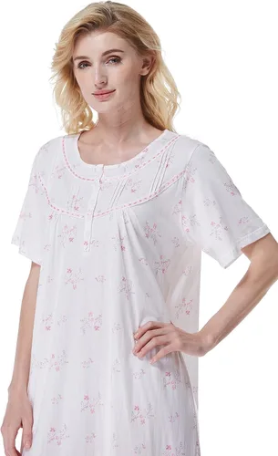 Miniatura 5 de Keyocean - Camisón de algodón para mujer, suave, cómodo, ligero, manga corta, vestido de casa, ropa de dormir, ropa de sala para verano.