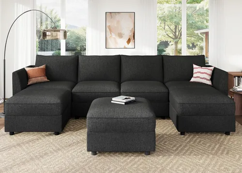 Miniatura 35 de HONBAY Sofá seccional modular con almacenamiento en forma de L sofá seccional, sofás convertibles para sala de estar - verde
