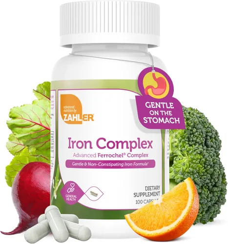 Complejo de hierro Zahlers, suplemento de hierro para formación de sangre con Ferrochel, píldoras de hierro con vitamina C suaves para el estómago,