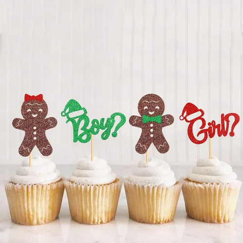 Miniatura 3 de Ercadio Paquete de 24 adornos de jengibre para cupcakes de niño o niña para Navidad, adornos de jengibre de Navidad para cupcakes de niño o niña
