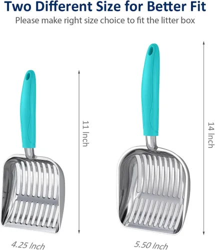 Miniatura 4 de WePet Cuchara de arena para gatos, tamiz de aleación de aluminio, pala de metal profunda, mango largo, tamizado de excrementos, levantador de heces