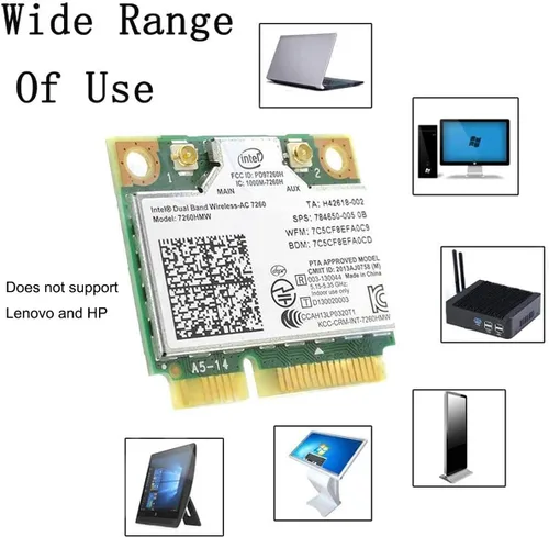 Miniatura 5 de MQUPIN Tarjeta inalámbrica de doble banda, Intel 7260.HMW de doble banda, adaptador de red AC 7260+Bluetooth 4.0 USO para Intel AC Half Mini Pcie
