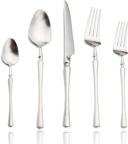 JASHII Silverware - Juego de utensilios de cocina de acero inoxidable 304 de 20 piezas para 4, incluye cucharas, tenedores, cuchillos, acabado mate,