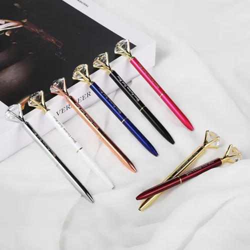 Miniatura 6 de Personalizado 20 Piezas Big Diamond Pen Rhinestones Crystal Metal Bolígrafo Promocional Tinta Negra