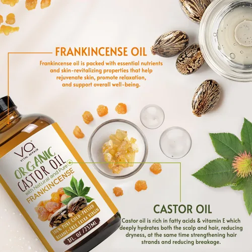 Miniatura 3 de VITAL AFFAIR Aceite orgánico de mezcla de ricino e incienso - 100% puro y natural, prensado en frío, sin refinar en botella de vidrio. Aceite