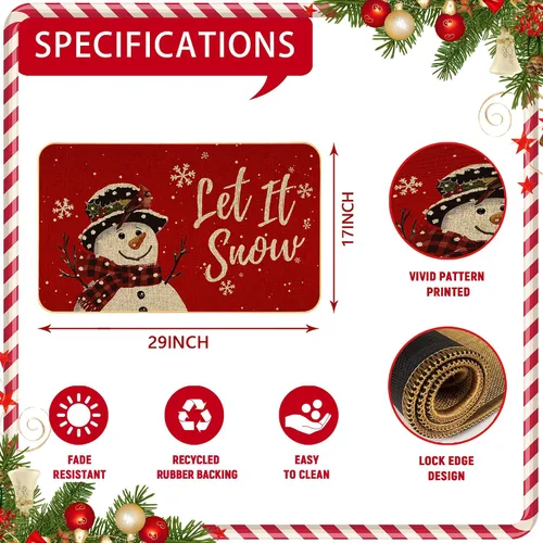 Miniatura 2 de Tapete de Navidad con diseño de muñeco de nieve, copos de nieve, invierno, Navidad, tapete decorativo antideslizante de bajo perfil para interiores