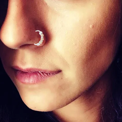 Miniatura 5 de AtoZ Piercing Triple ópalo bola en oro blanco sólido de 9 K calibre 22 aro nariz anillo joyería