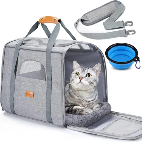 Miniatura 19 de morpilot - Bolsa de transporte para mascotas, portátil, de tela plegable, para perros o gatos, jaula para mascotas con zíperes de seguridad