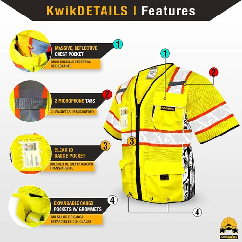 Miniatura 4 de KwikSafety - Charlotte, NC - Chaleco de seguridad premium EXECUTIVE HIGHWAYBOSS [Edición limitada] Clase 3 Probado por ANSI Cumple con OSHA Amarillo