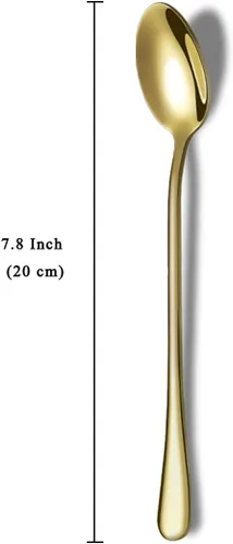 Miniatura 2 de Juego de 8 cucharas de café y té de acero inoxidable dorado prémium (mango largo, helado, cóctel)